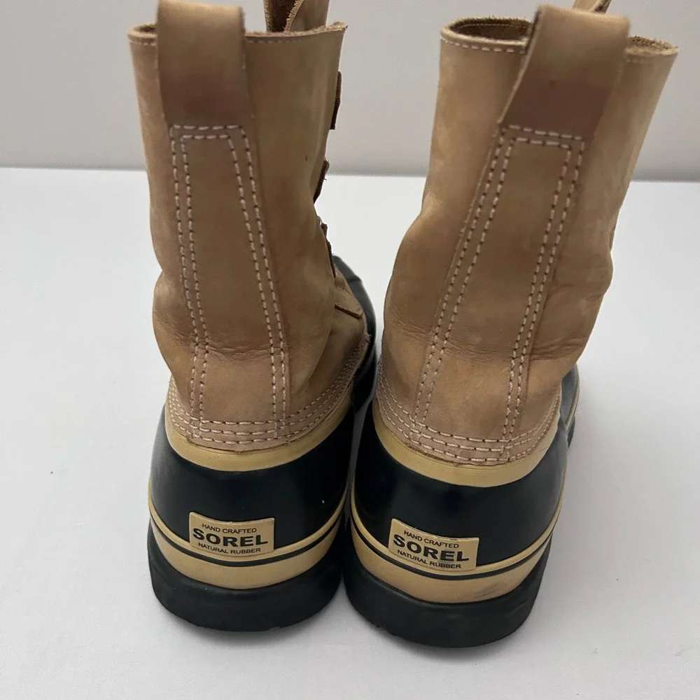 Sorel Caribou Mens 10 Buff Black Waterproof Leather Rubber Snow Boots